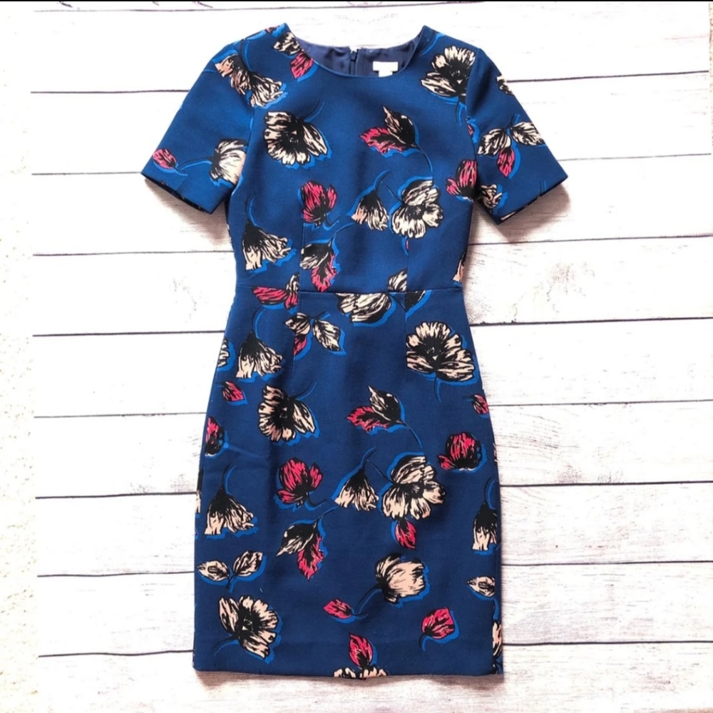 J. Crew Blue Floral Sheath Dress